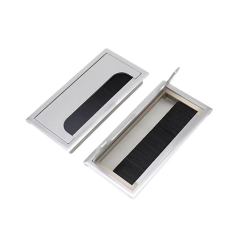 Pack of 2 Cable Grommets - Cable Feed-Through Desk with Opening Lid - Desk Cable Guide - Dust-Repellent Reduces Fraying, Rectangular Cable Organisation (Silver, 160 x 80 mm) - Image 2
