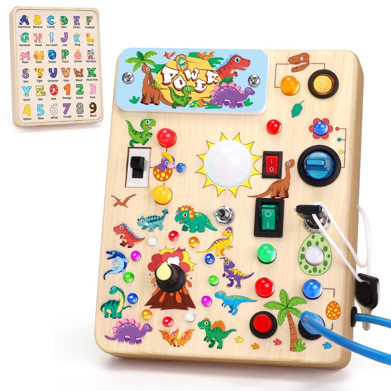 Grarain Busy Board for Toddlers - Montessori Educational Toy for 1-3 Year Old Boys & Girls | Travel-Friendly Sensory Learning Activity | Ideal for Kids with Autism(Dinosaur Busy Board) - Image 1