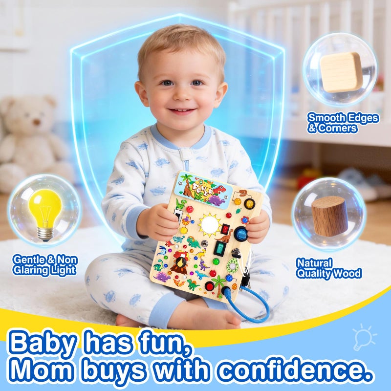 Grarain Busy Board for Toddlers - Montessori Educational Toy for 1-3 Year Old Boys & Girls | Travel-Friendly Sensory Learning Activity | Ideal for Kids with Autism(Dinosaur Busy Board) - Image 4