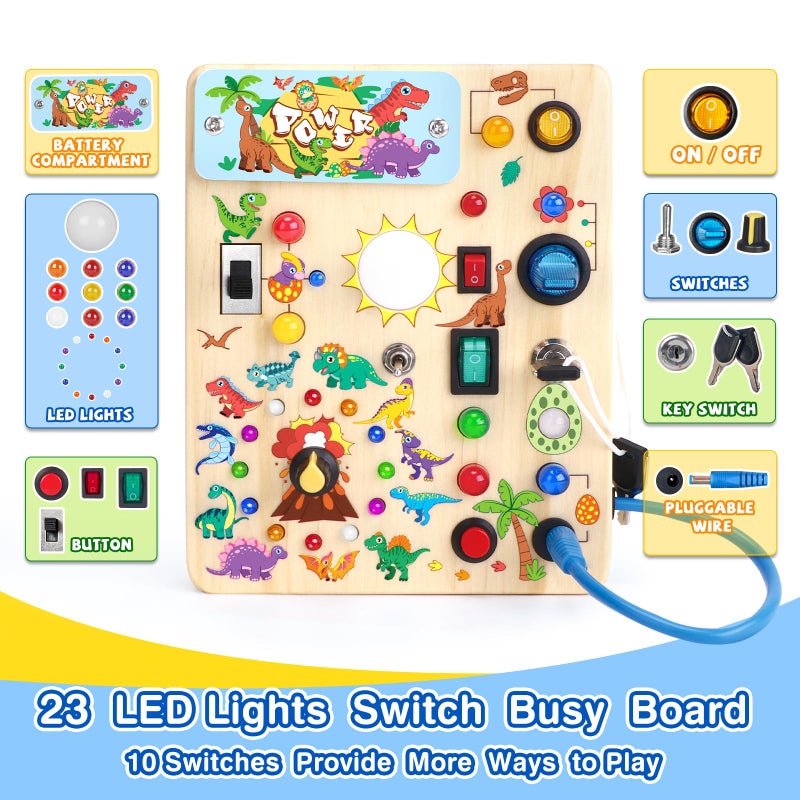 Grarain Busy Board for Toddlers - Montessori Educational Toy for 1-3 Year Old Boys & Girls | Travel-Friendly Sensory Learning Activity | Ideal for Kids with Autism(Dinosaur Busy Board) - Image 5