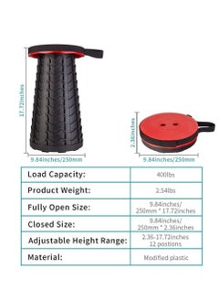 ELTRAZONE Upgraded-Portable Collapsible Folding Stool, Retractable Telescoping Foldable Camping Stool for Adults for Outdoor Fishing Hiking Gardening Travel BBQ Red.  - Image 2