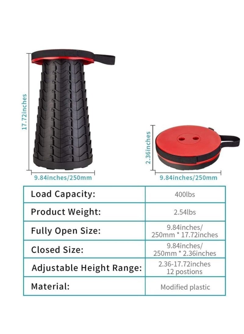 ELTRAZONE - Upgraded-Portable Collapsible Folding Stool, Retractable Telescoping Foldable Camping Stool for Adults for Outdoor Fishing Hiking Gardening Travel BBQ Red. - Image 1