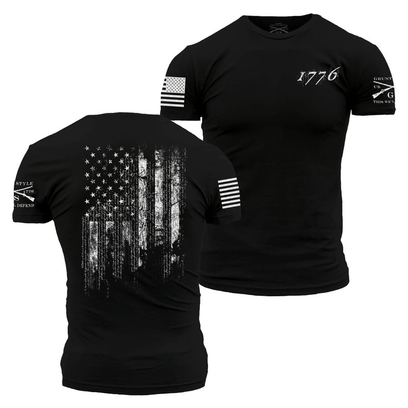 Grunt Style 1776 Flag Men's T-Shirt (Black, Medium) - Image 1