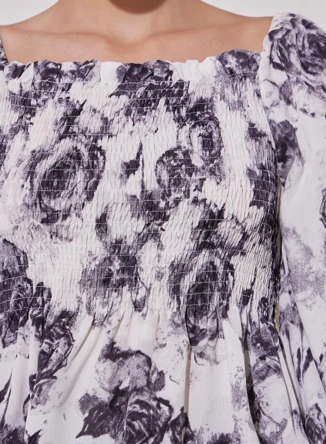 Take Two Floral Print Smocked Detail Blouse