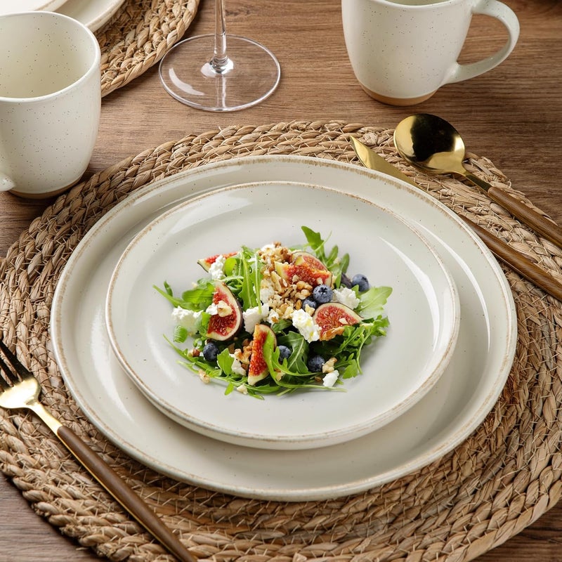 AmorArc أطقم أدوات المائدة الخزفية من AmorArc مكونة من 18 قطعة لـ 6 أشخاص، أطباق وأوعية مصنوعة من الحجر المطلي يدويًا مع قاعدة من الطين الريفي، مجموعة أطباق مقاومة للخدش، آمنة في غسالة الصحون والميكروويف - Image 5