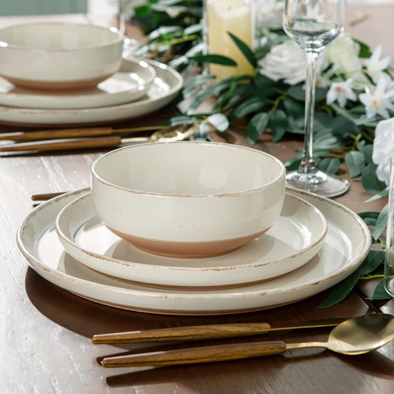 AmorArc أطقم أدوات المائدة الخزفية من AmorArc مكونة من 18 قطعة لـ 6 أشخاص، أطباق وأوعية مصنوعة من الحجر المطلي يدويًا مع قاعدة من الطين الريفي، مجموعة أطباق مقاومة للخدش، آمنة في غسالة الصحون والميكروويف - Image 4