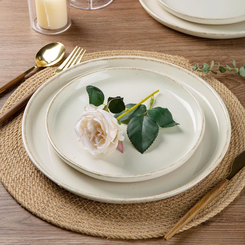 AmorArc أطقم أدوات المائدة الخزفية من AmorArc مكونة من 18 قطعة لـ 6 أشخاص، أطباق وأوعية مصنوعة من الحجر المطلي يدويًا مع قاعدة من الطين الريفي، مجموعة أطباق مقاومة للخدش، آمنة في غسالة الصحون والميكروويف - Image 2