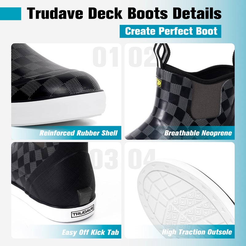 Trudave Deck Boots for Men, Men's Waterproof Insulated Reliable Rain Boots, Anti-Slip Ankle Rubber Boots with High-Traction for Fishing Boating, Size 6-14 - Image 4