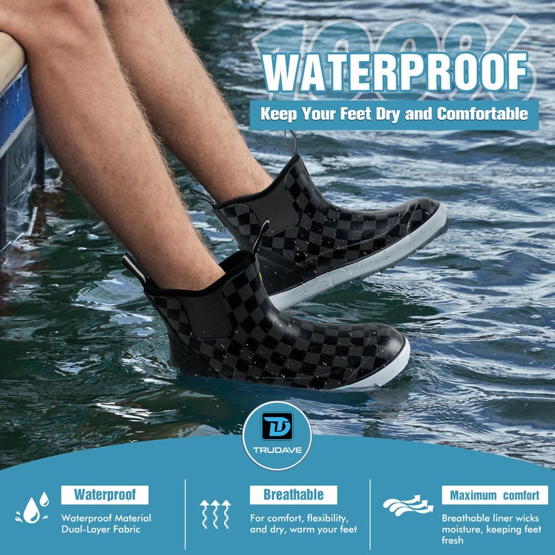 Trudave Deck Boots for Men, Men's Waterproof Insulated Reliable Rain Boots, Anti-Slip Ankle Rubber Boots with High-Traction for Fishing Boating, Size 6-14 - Image 2