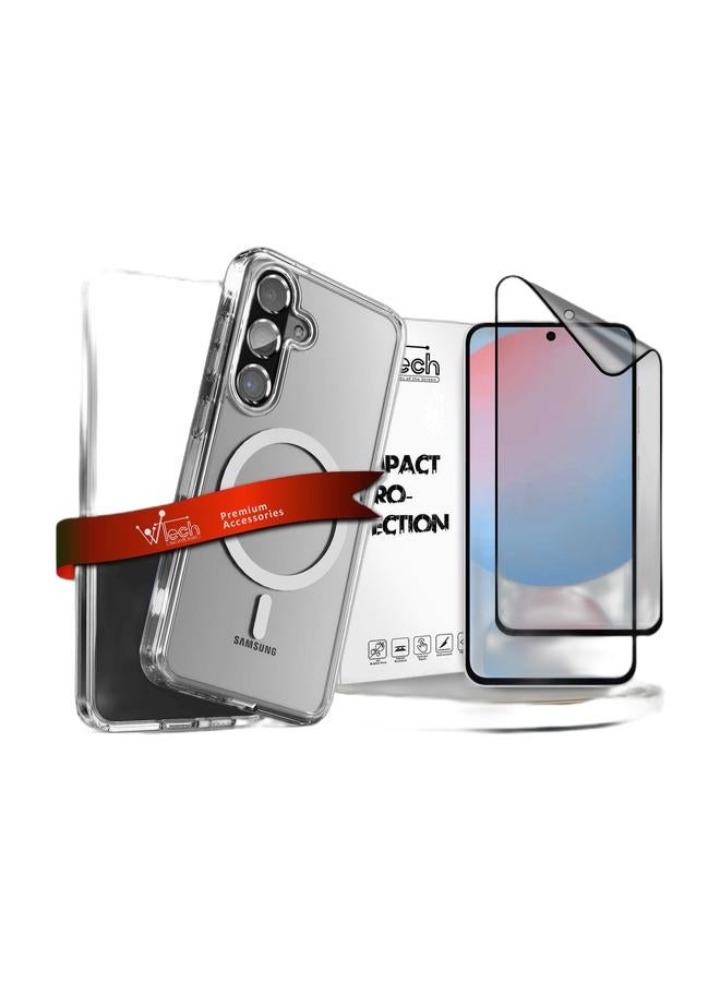 Wtech حافظة مغناطيسية رفيعة شفافة مرنة TPU مضادة للصدمات لهاتف Samsung Galaxy A56 5G 2025 / Samsung Galaxy A36 5G 2025 - شفافة و واقي شاشة كامل الغراء من السيراميك النانو الفاخر لهاتف Samsung Galaxy A56 5G 2024 - شفاف/أسود - Image 1