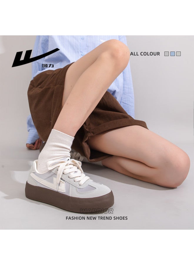 Warrior Women's Thick Sole Canvas Shoes Retro Versatile Sneakers Lightweight Casual Shoes H896br Gray/silver/beige Size 36