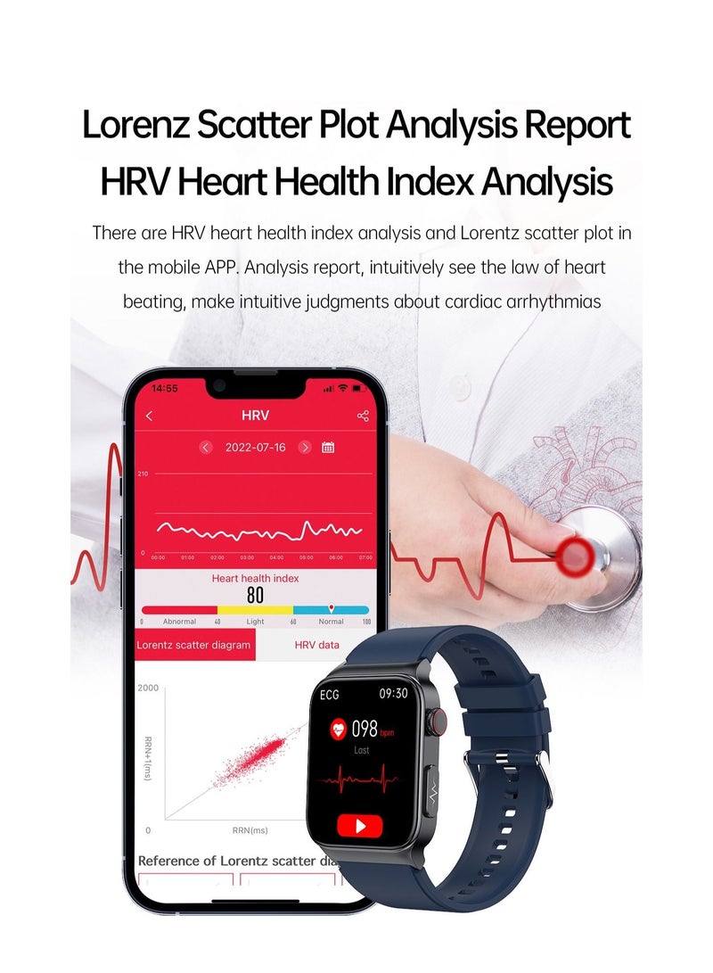 E500 Smart Watch, ECG PPG HRV PTT Blood Glucose Blood Pressure Body Temperature Monitor, IP68 Waterproof Men's Smartwatch (Black Leather Strap) - Image 2