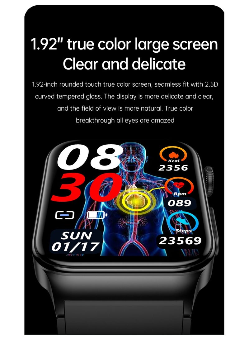 E500 Smart Watch, ECG PPG HRV PTT Blood Glucose Blood Pressure Body Temperature Monitor, IP68 Waterproof Men's Smartwatch (Black Leather Strap) - Image 4