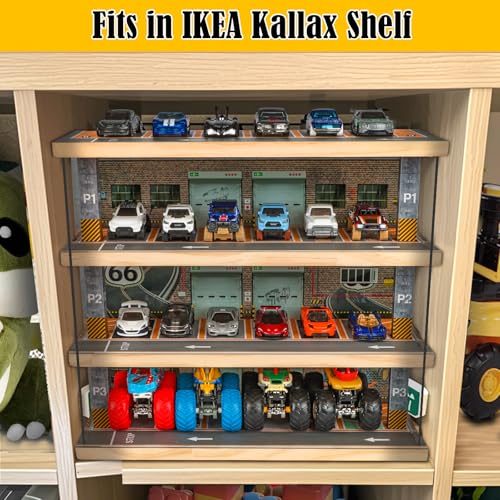 Saichotoy Storage for Hot Wheels: Toy Car Parking Garage Diorama with Lights - Freestanding Display Case for 1/64 Scale Diecast Cars with 4 Levels 24 Spots Maximum 40 Cars - Image 5