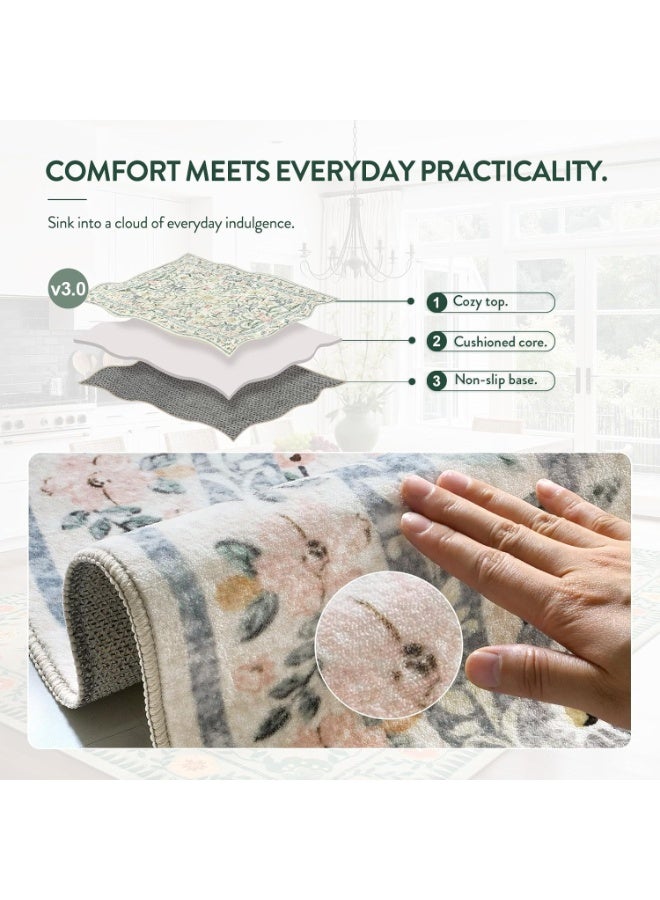 Round Boho Floral Area Rug Washable Non Slip Soft Low Pile Carpet for Bedroom Living Room Nursery Kids Room Vintage Home Decor - Image 4
