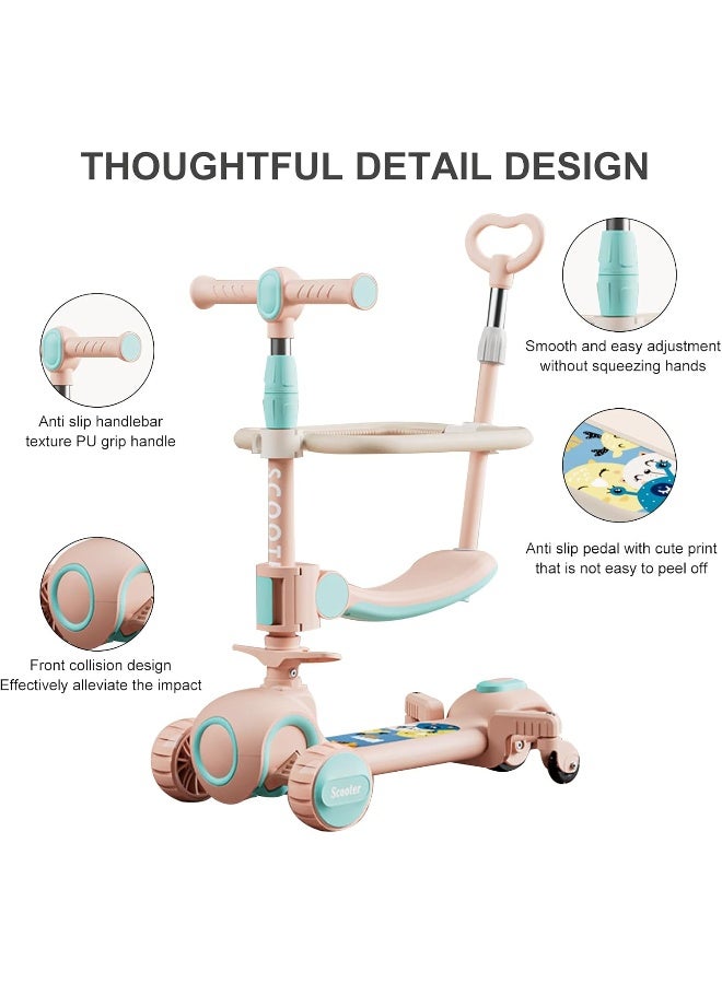 Beauenty Kids Scooter Three Wheel Kick Scooter for Kids Adjustable Height Handlebars Removable Seat Flash Scooter for 2-12 Year Old Kids - Image 3