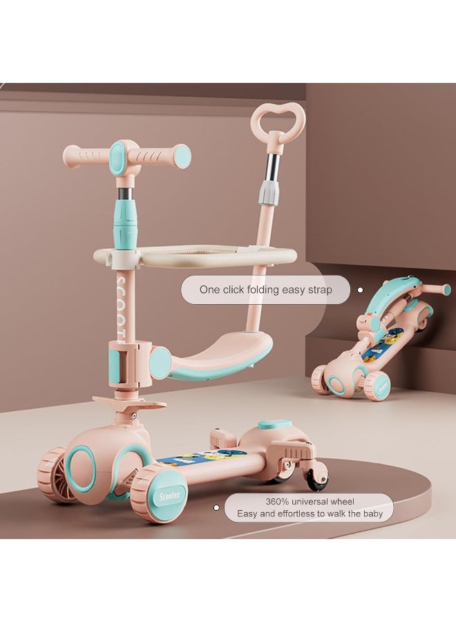 Beauenty Kids Scooter Three Wheel Kick Scooter for Kids Adjustable Height Handlebars Removable Seat Flash Scooter for 2-12 Year Old Kids - Image 5