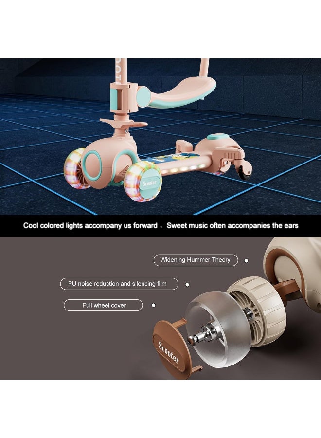 Beauenty Kids Scooter Three Wheel Kick Scooter for Kids Adjustable Height Handlebars Removable Seat Flash Scooter for 2-12 Year Old Kids - Image 4