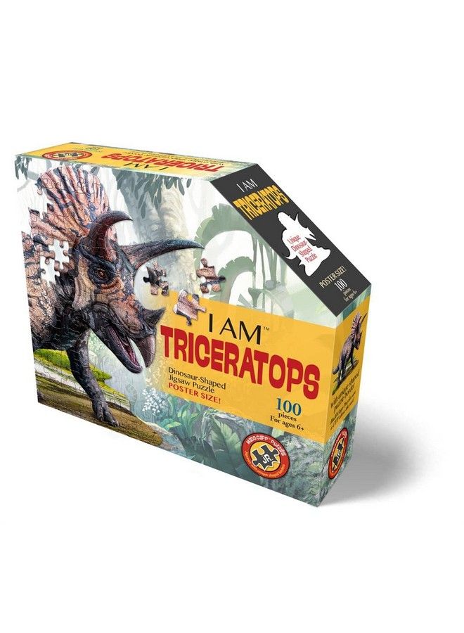 Madd Capp Triceratops 100 Piece Jigsaw Puzzle For Ages 9+ 4015 Unique Animalshaped Border Poster Size When Completed Oversized Puzzle Pieces For Easy Handling Includes Educational Fun Facts - Image 2