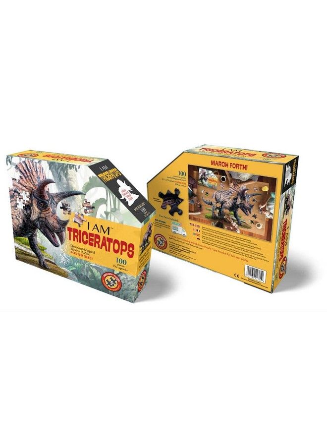 Madd Capp Triceratops 100 Piece Jigsaw Puzzle For Ages 9+ 4015 Unique Animalshaped Border Poster Size When Completed Oversized Puzzle Pieces For Easy Handling Includes Educational Fun Facts - Image 5