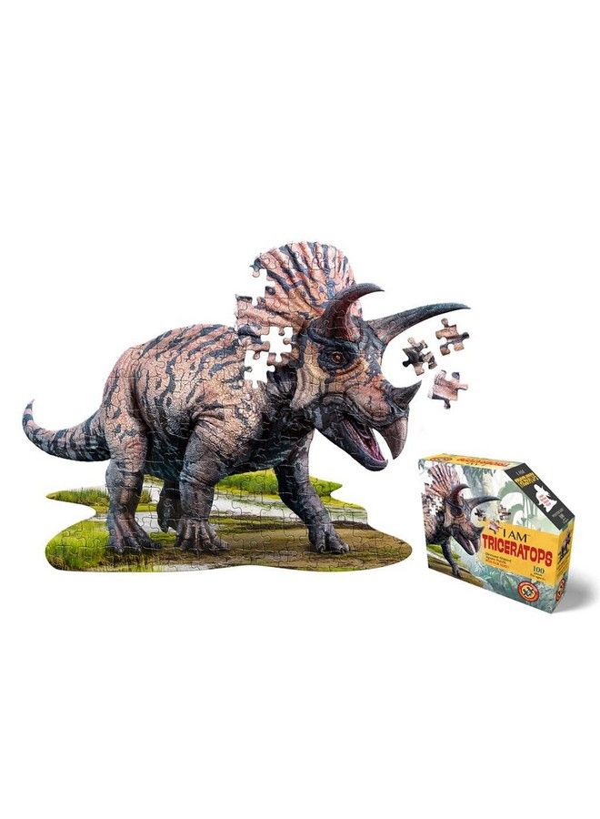 Madd Capp Triceratops 100 Piece Jigsaw Puzzle For Ages 9+ 4015 Unique Animalshaped Border Poster Size When Completed Oversized Puzzle Pieces For Easy Handling Includes Educational Fun Facts - Image 3