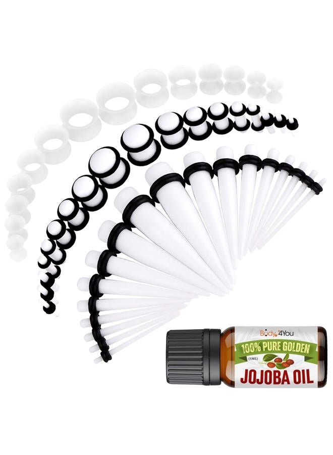 BodyJ4You طقم تمديد الأذن 54 قطعة 14G-12mm - زيت الجوجوبا للعناية بعد التمديد - سدادات أكريليك بيضاء، مقاييس، أنفاق سيليكون - موسعات خفيفة الوزن للرجال والنساء - Image 1