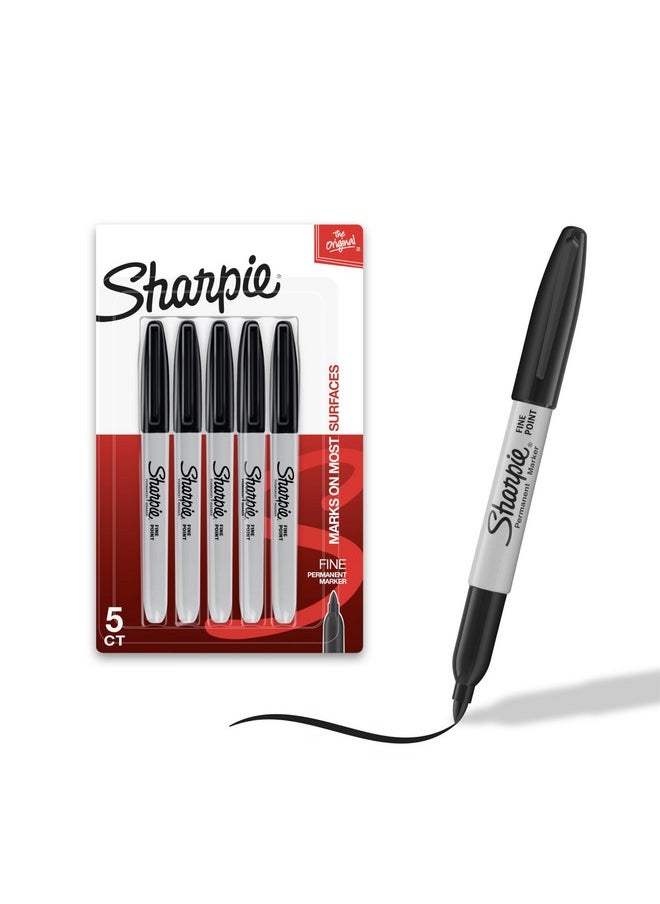 Sharpie Sharpie Permanent Markers Set, Quick Drying And Fade Resistant Fine Tip Marker For Wood, Plastic, Paper, Metal, And More, Drawing, Coloring, And Poster Marker , Black, 5 Count  - Image 1