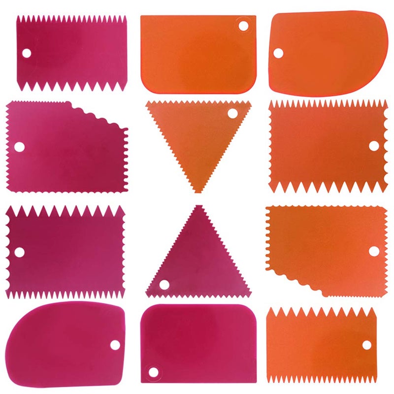 Cake Scraper Smoother Tool Set DaKuan 12 pcs Cake Smoothing Cutter Plate Tool Combo Cake Icing Scrapper Cake Edge Decorating Tool