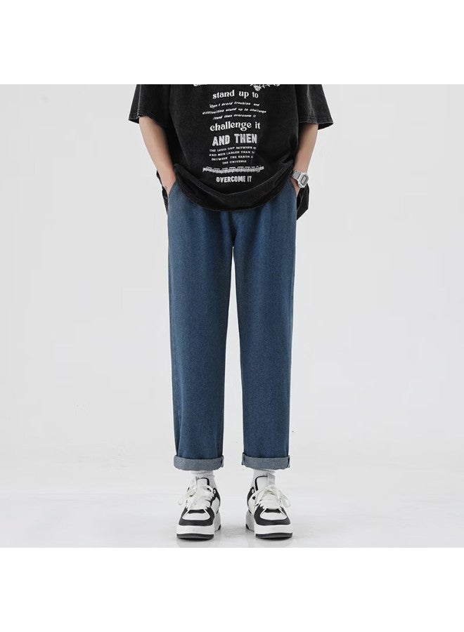 Izexx Men's Straight-leg Jeans Spring Summer Tall Casual Pants American Style Versatile Trend Zf89 Dark Blue S - Image 1