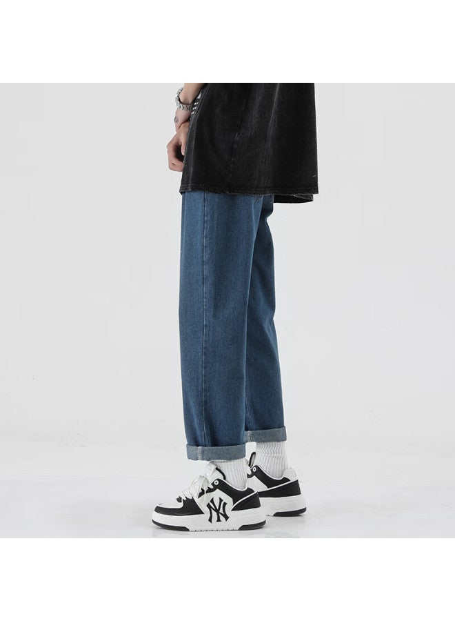 Izexx Men's Straight-leg Jeans Spring Summer Tall Casual Pants American Style Versatile Trend Zf89 Dark Blue S - Image 2