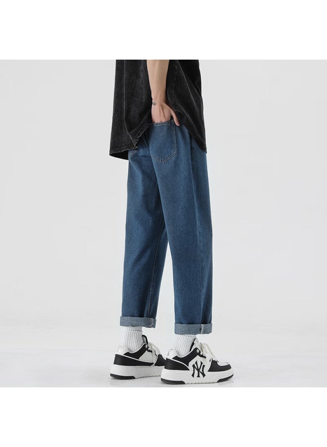 Izexx Men's Straight-leg Jeans Spring Summer Tall Casual Pants American Style Versatile Trend Zf89 Dark Blue S - Image 5