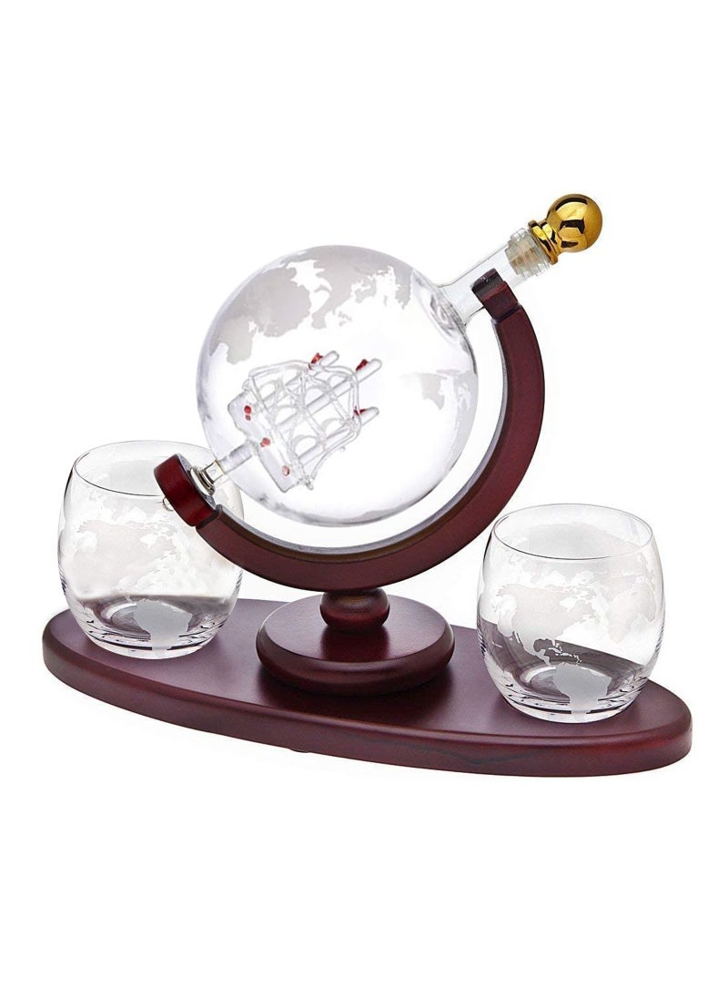 Generic - Whiskey Decanter Globe Set with 2 Etched Whiskey Glasses,Reusable Whiskey Stone Ice Cubes - Image 1