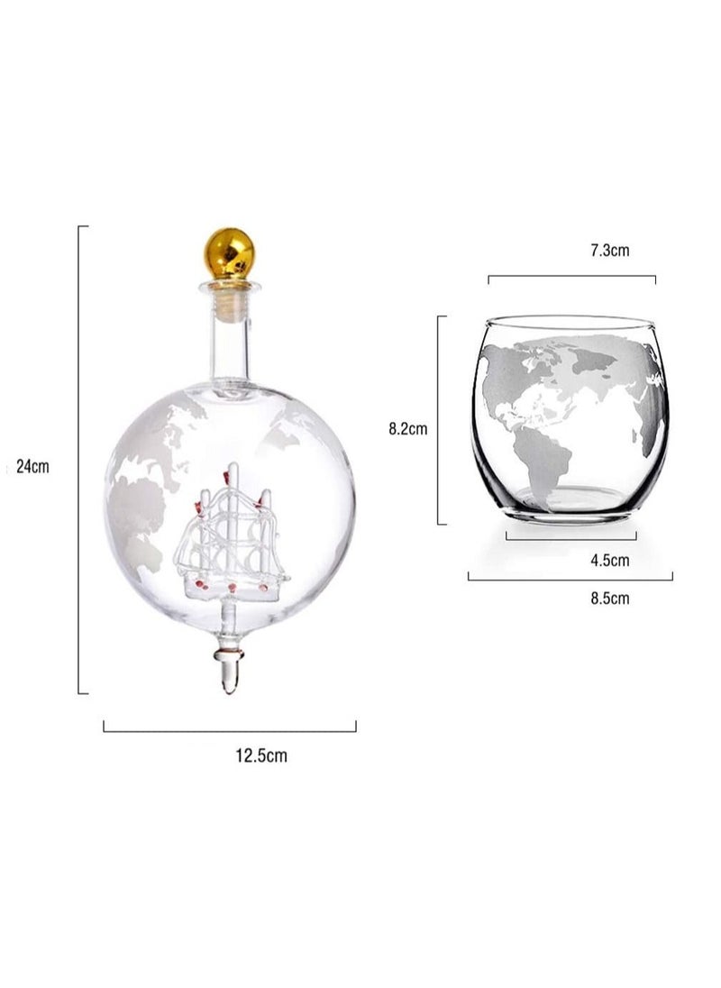 Generic - Whiskey Decanter Globe Set with 2 Etched Whiskey Glasses,Reusable Whiskey Stone Ice Cubes - Image 1