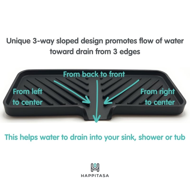 Happitasa Silicone Soap Dish Tray and Sponge Holder with Drain Chute and Feet | 3-Way Sloped Design | Bathroom and Kitchen Sink Organizer Caddy (Smoky Blue, 10"x4") - Image 2