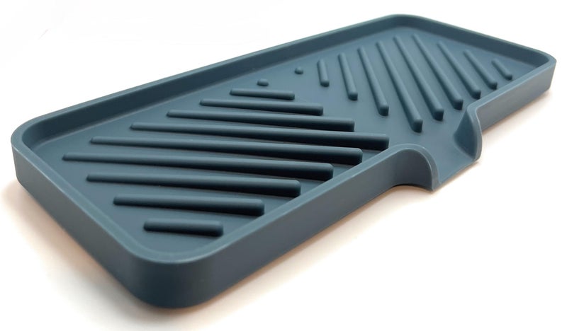 Happitasa Silicone Soap Dish Tray and Sponge Holder with Drain Chute and Feet | 3-Way Sloped Design | Bathroom and Kitchen Sink Organizer Caddy (Smoky Blue, 10"x4") - Image 1
