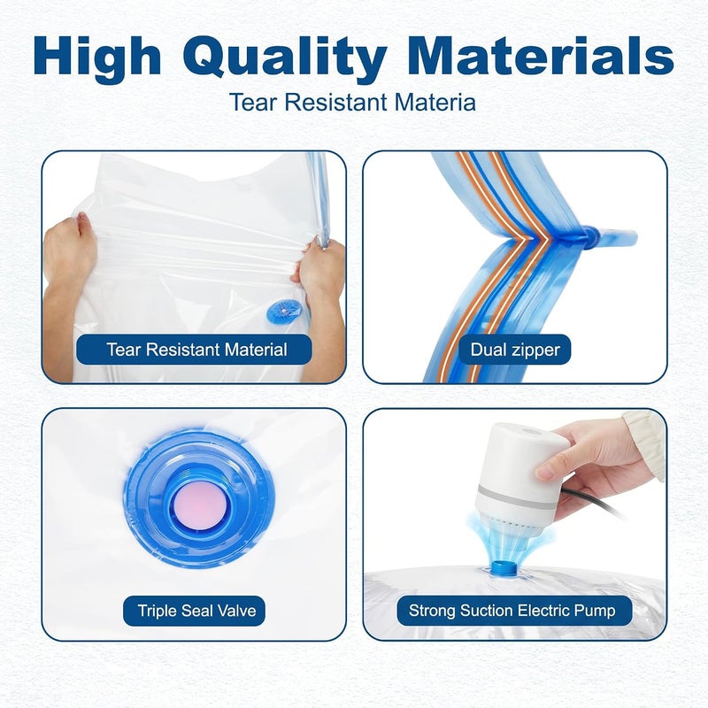 Ofrdncy 28 Pack Vacuum Storage Bags with Electric Pump, 4 Sizes (5 Each) + 2 Roll-Up (4 Each), Space Saver Vacuum Seal Bags for Clothing, Bedding, Pillows, Travel – Airtight Seal, Reusable & Durable - Image 5