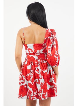 trendyol Women All Over Print Mini Dress, Red Combo  - Image 2