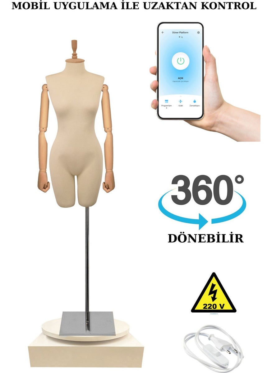 Manken İstanbul - Mannequin Istanbul Size 36 360 Degree Rotatable Phone Controlled Wooden Armed Showcase Mannequin Tailor Mannequin - Image 1