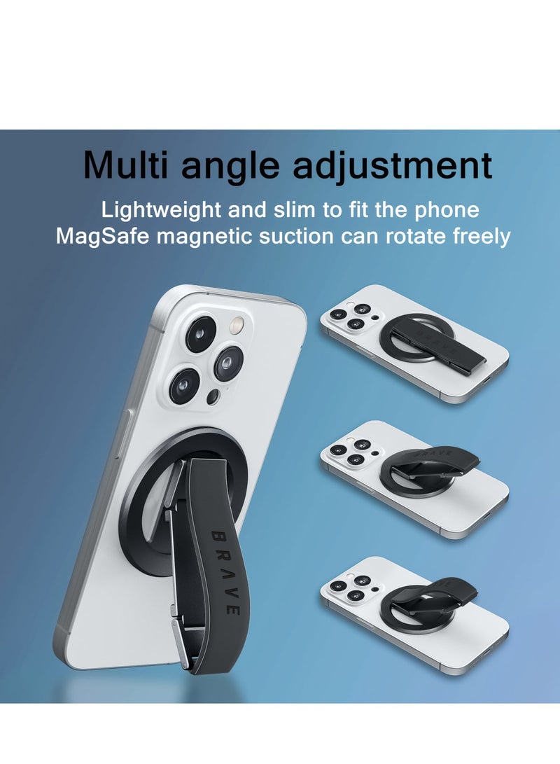 Brave 3-in-1 Magnetic Phone Grip & Kickstand – Strong Magnetic Grip, 360° Rotatable Finger Strap, N55 MagSafe Ring Holder, Removable Magnetic Base, Universal Mount for iPhone Air, iPhone 17 / 17 Pro / 17 Pro Max / 16 / 15 / 14 / 13 / 12, Samsung Galaxy S22 / S23 / S24 / S25 / S25 Ultra, All iOS & Android Devices – Portable Desktop & Tablet Holder, Black - Image 5