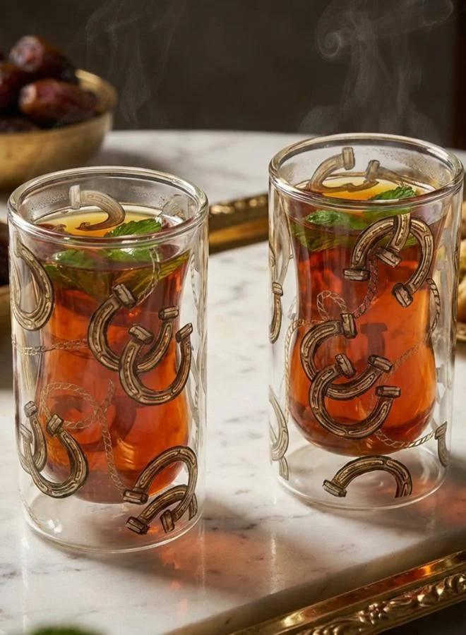 Silsal Double Wall Glass Cups for Tea, Karak, Coffee, Hot and Cold Drinks Beverages- Set of 2