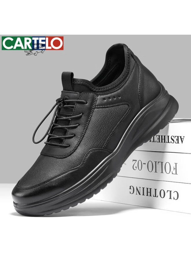 Cartelo Men's Leather Comfortable Versatile Dad Shoes Business Casual Sports Leather Shoes 5319 Black Size 41 - Image 5