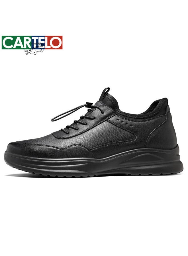 Cartelo Men's Leather Comfortable Versatile Dad Shoes Business Casual Sports Leather Shoes 5319 Black Size 41 - Image 2