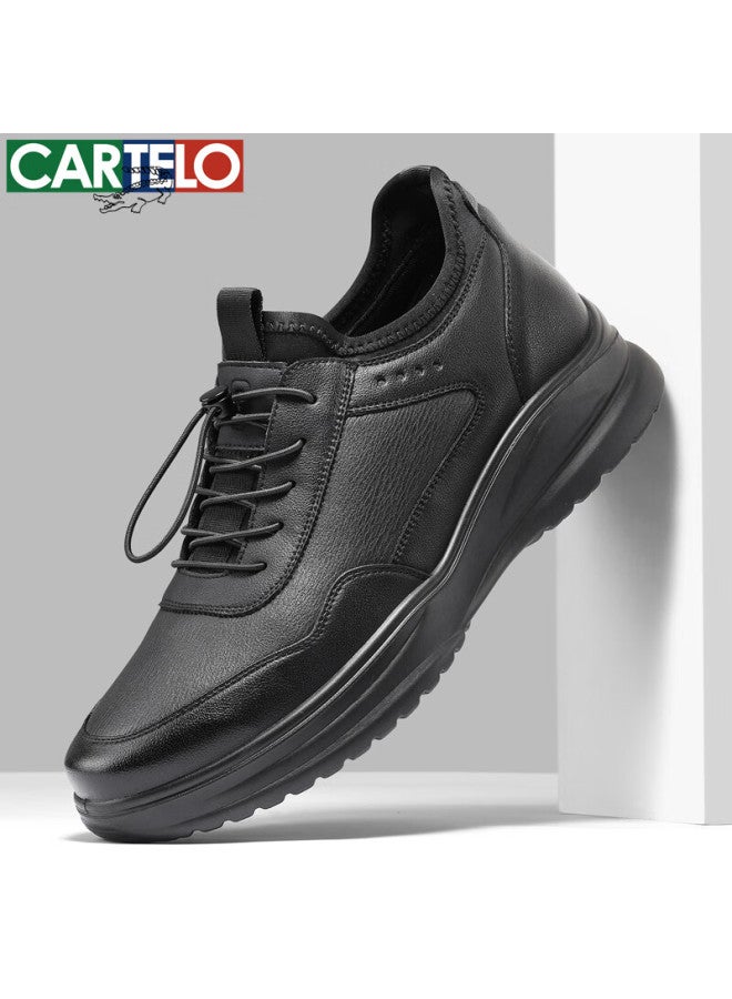 Cartelo Men's Leather Comfortable Versatile Dad Shoes Business Casual Sports Leather Shoes 5319 Black Size 41 - Image 1