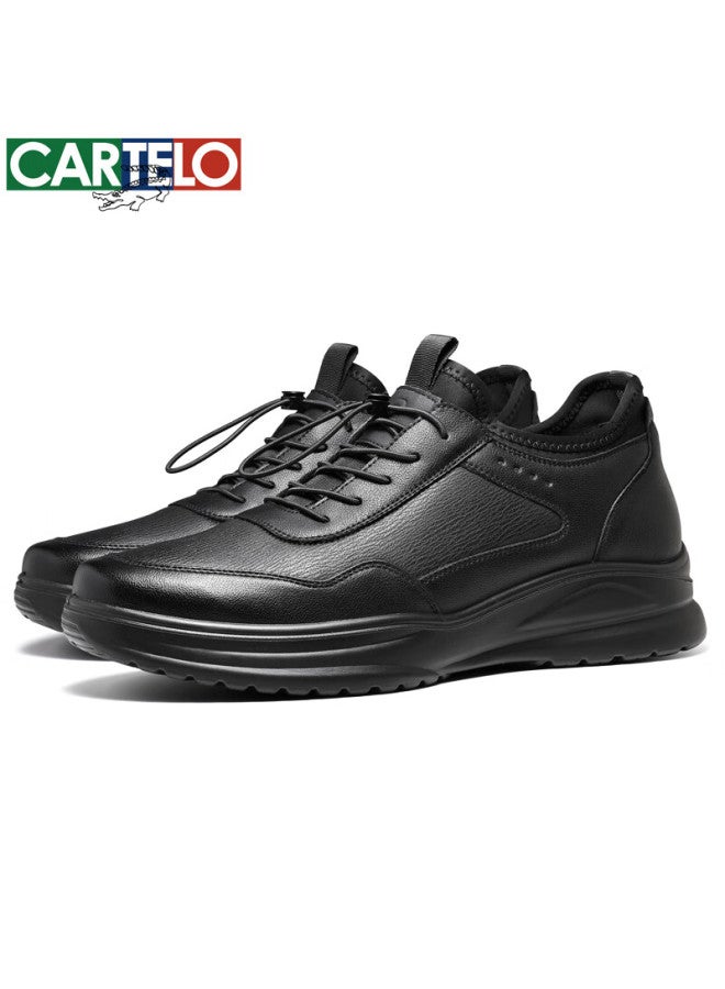 Cartelo Men's Leather Comfortable Versatile Dad Shoes Business Casual Sports Leather Shoes 5319 Black Size 41 - Image 3