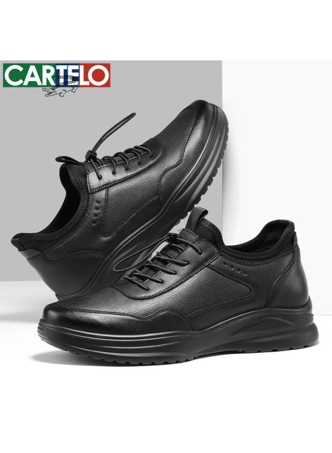 Cartelo Men's Leather Comfortable Versatile Dad Shoes Business Casual Sports Leather Shoes 5319 Black Size 41 - Image 4