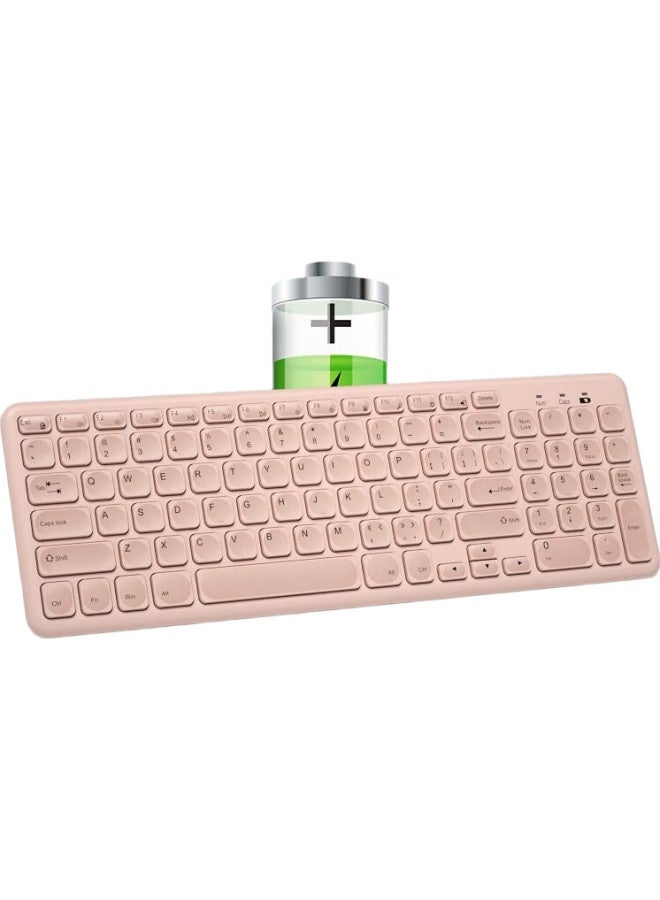 B.O.W Hangshi (Bow) Hw256C Wireless Keyboard, Ultra-Thin Portable Chocolate Keyboard, Splash-Resistant, Universal Keyboard For Laptops And Desktops, External Usb Number Pad, Pink - Image 1