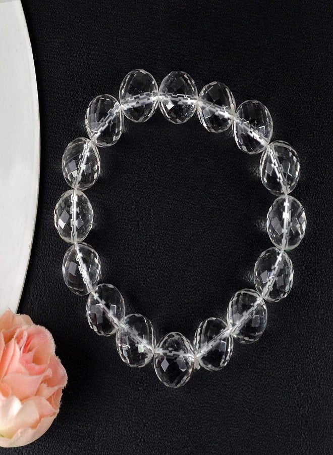 Crystu Natural Certified Sphatik Clear Quartz Bracelet 12 mm Faceted Crystal Stone Bracelet for Reiki Healing and Crystal Healing Stone Bracelet (Color : Clear) - Image 5