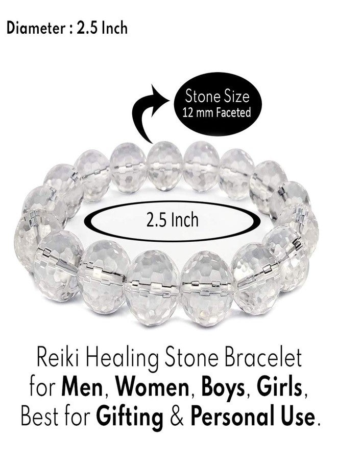 Crystu Natural Certified Sphatik Clear Quartz Bracelet 12 mm Faceted Crystal Stone Bracelet for Reiki Healing and Crystal Healing Stone Bracelet (Color : Clear) - Image 2