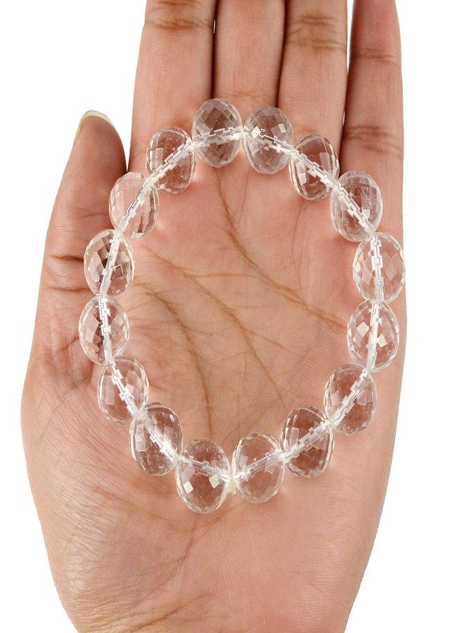 Crystu Natural Certified Sphatik Clear Quartz Bracelet 12 mm Faceted Crystal Stone Bracelet for Reiki Healing and Crystal Healing Stone Bracelet (Color : Clear) - Image 3