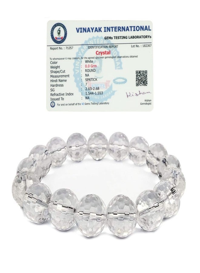 Crystu Natural Certified Sphatik Clear Quartz Bracelet 12 mm Faceted Crystal Stone Bracelet for Reiki Healing and Crystal Healing Stone Bracelet (Color : Clear) - Image 1